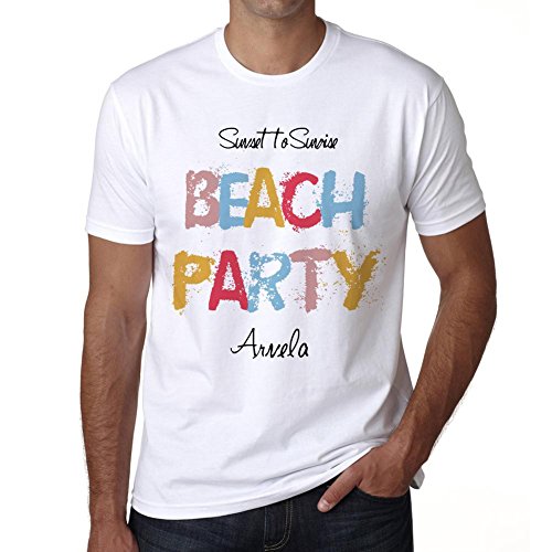 Arnela, Beach Party, Fiesta en la Playa, Camiseta para Las Hombres, Manga Corta, Cuello Redondo, Blanco