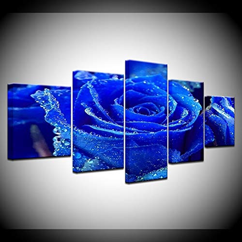 Arte Moderno de la Pared Dormitorio Sala de Estar Decoración del hogar Imágenes Imagen Modular 5 Piezas Azul Flor Rosa HD Impreso Lienzo Pintura D