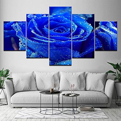 Arte Moderno de la Pared Dormitorio Sala de Estar Decoración del hogar Imágenes Imagen Modular 5 Piezas Azul Flor Rosa HD Impreso Lienzo Pintura D