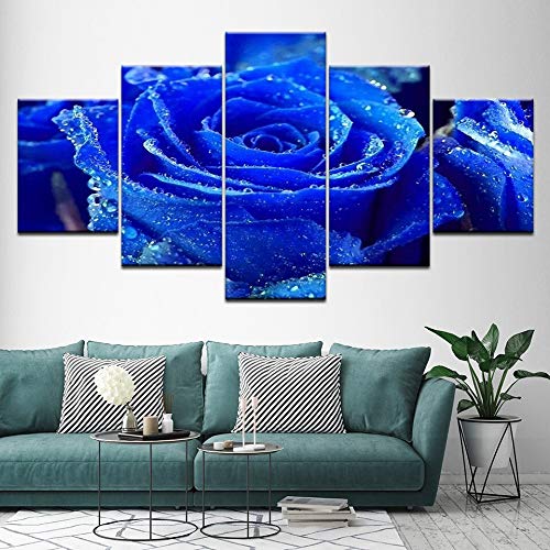 Arte Moderno de la Pared Dormitorio Sala de Estar Decoración del hogar Imágenes Imagen Modular 5 Piezas Azul Flor Rosa HD Impreso Lienzo Pintura D