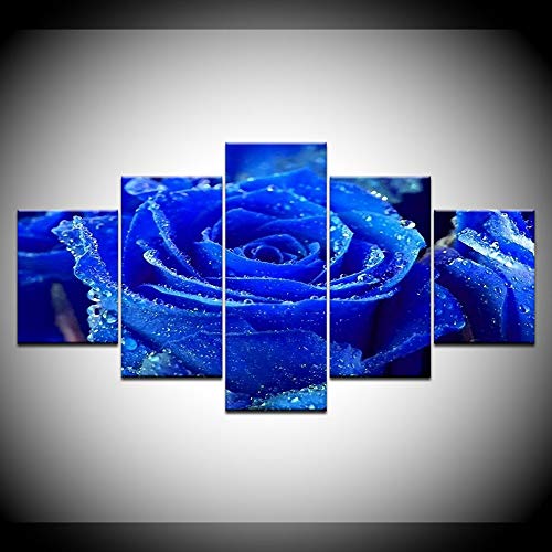 Arte Moderno de la Pared Dormitorio Sala de Estar Decoración del hogar Imágenes Imagen Modular 5 Piezas Azul Flor Rosa HD Impreso Lienzo Pintura D