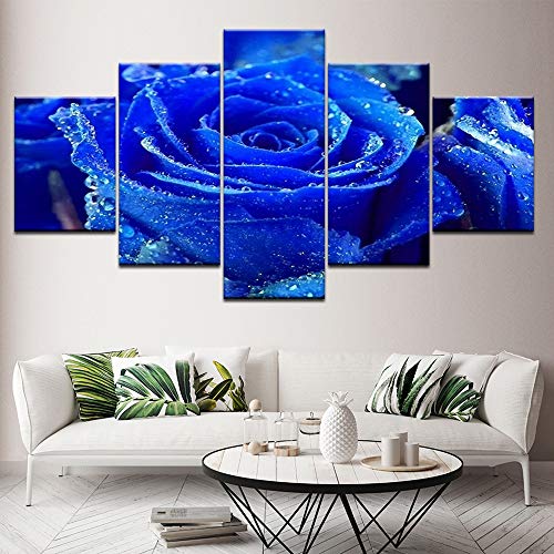 Arte Moderno de la Pared Dormitorio Sala de Estar Decoración del hogar Imágenes Imagen Modular 5 Piezas Azul Flor Rosa HD Impreso Lienzo Pintura D