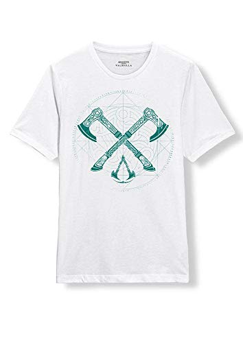 Assassin's Creed Camiseta de Hombre Crossaxe Valhalla algodón Blanco - L