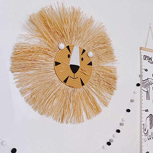 ATATMOUNT Decoraciones Colgantes de León de Dibujos Animados Hecho a Mano Hilo de algodón Tejido Adorno de Cabeza de Animal habitación de niños Accesorio para el hogar
