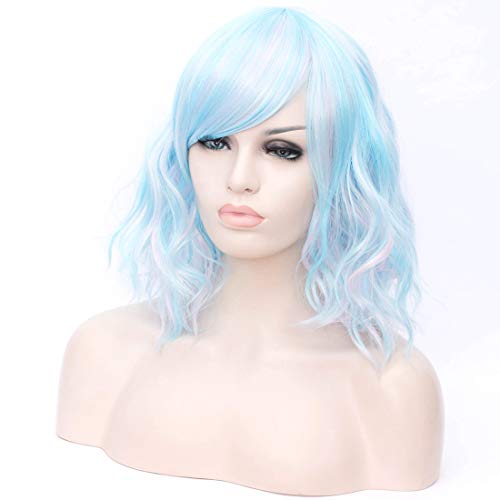 ATAYOU® Nuevo Diseño Corto Recto Sintético Bob Pelucas Con 1 Gorra De Peluca Libre (Cielo Azul)