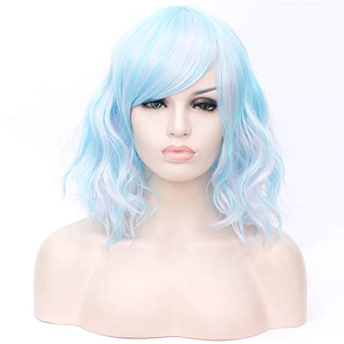 ATAYOU® Nuevo Diseño Corto Recto Sintético Bob Pelucas Con 1 Gorra De Peluca Libre (Cielo Azul)