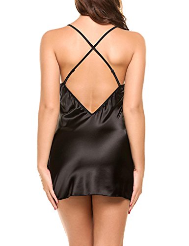 Avidlove Lencería Mujer Camiseta Verano Tirantes Ajustable Erotica Pijamas(Negro XL)