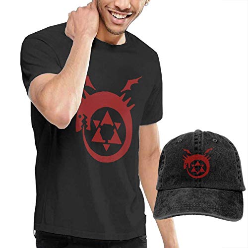 AYYUCY Camisetas y Tops Hombre Polos y Camisas, Dingtai FMA Symbols Men's Short Sleeve T Shirt and Adult Washed Cowboy Hat