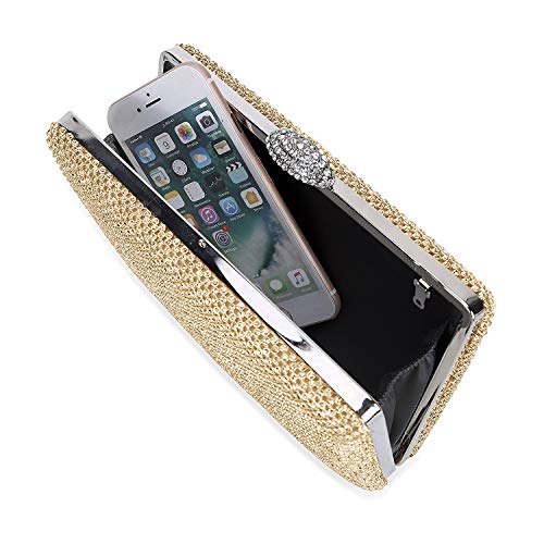 BAIGIO Clutch Mujer Fiesta Plateado, Bolso de Noche Cartera de Mano para Boda Ceremonia Bandolera Catena, Strass (Dorado)