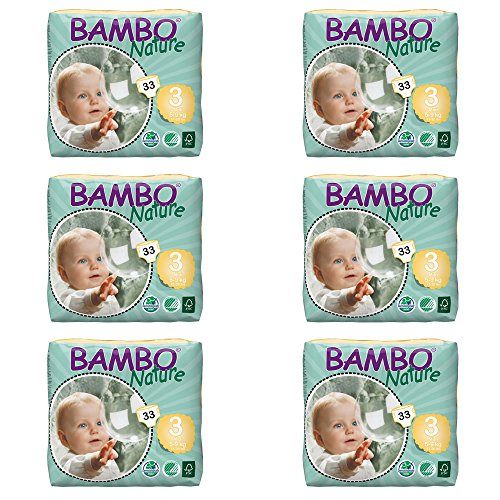 Bambo Nature Eco Pañales, Midi/tamaño 3, 5 A 9 kg, 33 piezas por pack, pack de 6