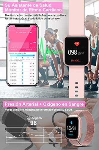 BANLVS Smartwatch Reloj Inteligente IP67 con Correa Reemplazable Pulsómetro, Monitor de Sueño, Presión Arterial, 1.4 Inch Pantalla Táctil Completa Reloj Inteligente para Mujer Hombre