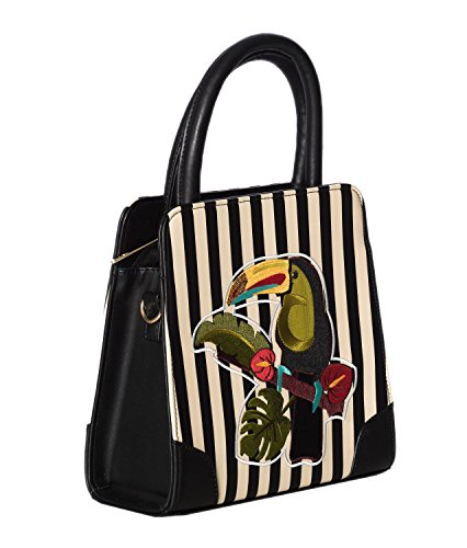 Banned Bolso Shopper Veraniego o Tote al Hombro con Tucán a Rayas Blanco y Negro
