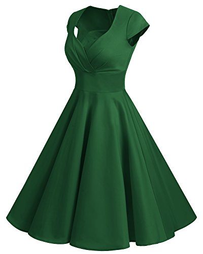 Bbonlinedress Vestido Corto Mujer Retro Años 50 Vintage Escote En Pico Green XL