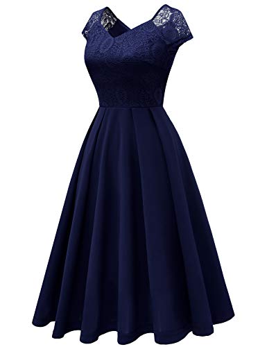 Bbonlinedress Vestido Vintage de Fiesta Cóctel Boda Rockabilly Clásico para Muejeres Cuello V sin Mangas Navy 2XL