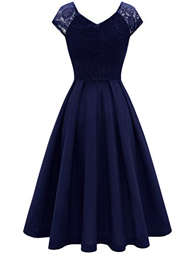 Bbonlinedress Vestido Vintage de Fiesta Cóctel Boda Rockabilly Clásico para Muejeres Cuello V sin Mangas Navy 2XL
