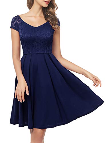 Bbonlinedress Vestido Vintage de Fiesta Cóctel Boda Rockabilly Clásico para Muejeres Cuello V sin Mangas Navy 2XL