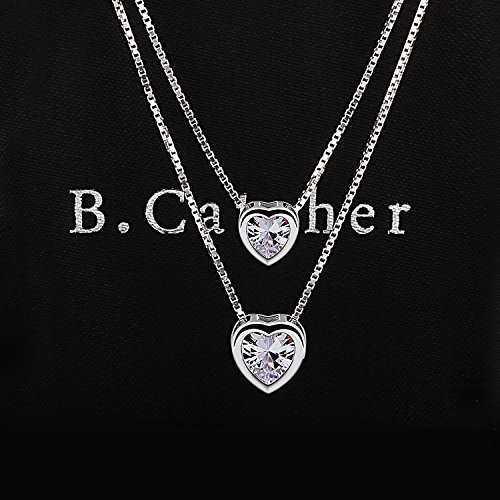 B.Catcher Mujer Collar Colgante Plata de Ley 925 con Doble corazón con para Regalo San Valentín Originales