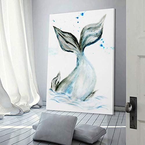 beiyin Póster de cola de ballena dibujado a mano, lienzo decorativo para pared, sala de estar, dormitorio, 45 x 30 cm