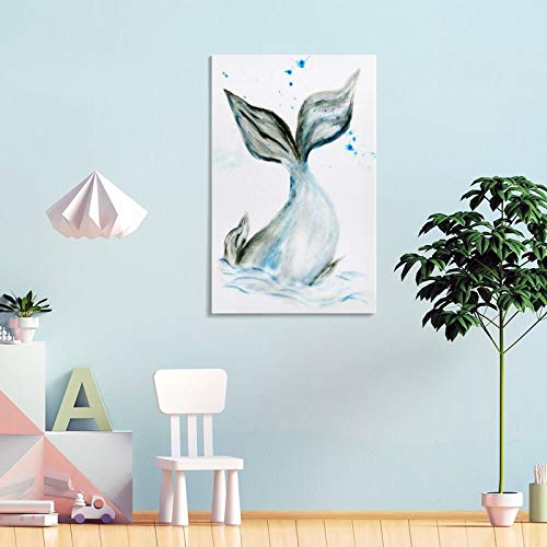beiyin Póster de cola de ballena dibujado a mano, lienzo decorativo para pared, sala de estar, dormitorio, 45 x 30 cm
