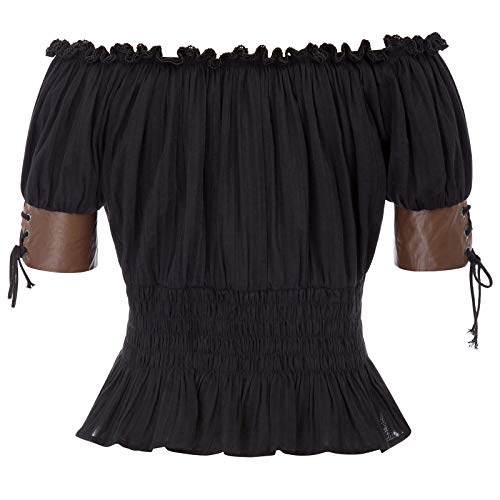 Belle Poque Mujer Top Medieval de Cintura Plisada con Cordones Ajustables para Cóctel L Negro