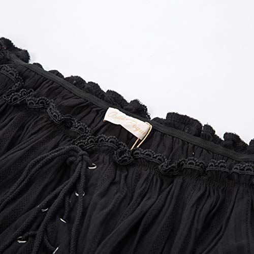 Belle Poque Mujer Top Medieval de Cintura Plisada con Cordones Ajustables para Cóctel L Negro