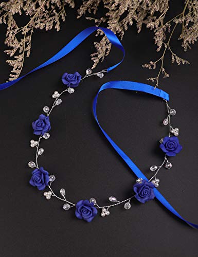 BERYUAN Diadema floral para mujer, color azul, para boda, accesorio para el pelo, regalo para su fiesta, diadema para novia, dama de honor