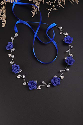 BERYUAN Diadema floral para mujer, color azul, para boda, accesorio para el pelo, regalo para su fiesta, diadema para novia, dama de honor