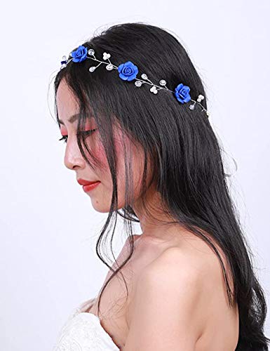 BERYUAN Diadema floral para mujer, color azul, para boda, accesorio para el pelo, regalo para su fiesta, diadema para novia, dama de honor