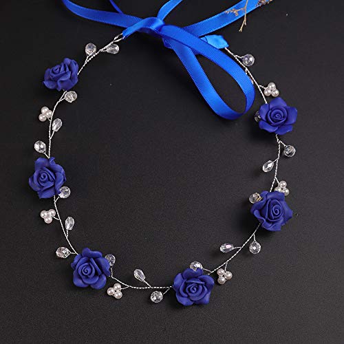 BERYUAN Diadema floral para mujer, color azul, para boda, accesorio para el pelo, regalo para su fiesta, diadema para novia, dama de honor