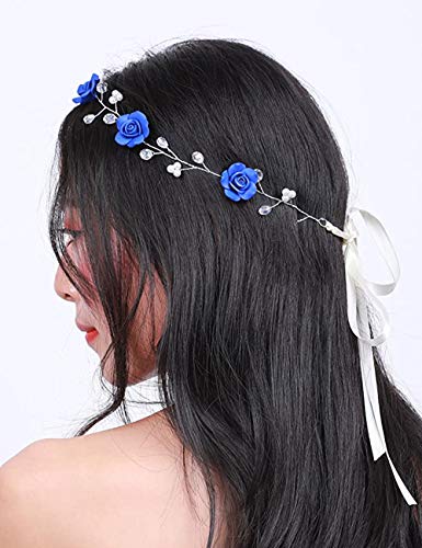 BERYUAN Diadema floral para mujer, color azul, para boda, accesorio para el pelo, regalo para su fiesta, diadema para novia, dama de honor