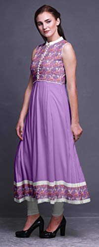 Bimba Amatista Acuarela Kurti Largo Indio para Mujer Vestido de Fiesta sin Mangas con Vestido Anarkali Kurti Small