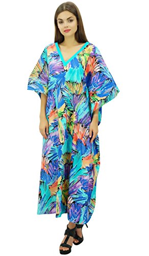 Bimba de algodón de Las Mujeres con Cuello en V Kimono Easy Wear Kaftan Vestido de Traje de baño Cubre para Arriba el caftán Maxi