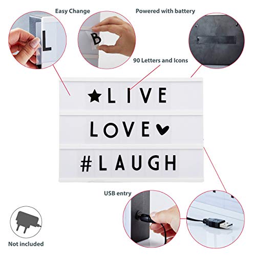 B.K.Licht Cinematic Light box A4, Caja de luz con 90 letras incl. USB, cinematográfica, Lightbox como Decoracion boda, Regalo original para cumpleaños, Decoración, IP20, 4,5 W
