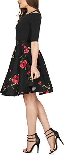 BlackButterfly Vintage De Flores Rockabilly Estilo De Los 50 Falda Acampanada (Grandas Rosas, ES 48-3XL)