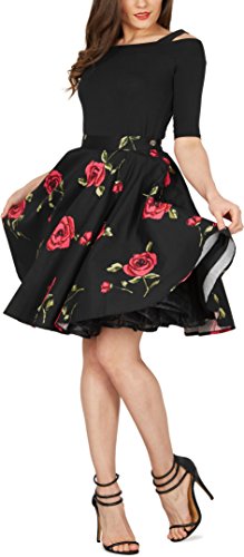 BlackButterfly Vintage De Flores Rockabilly Estilo De Los 50 Falda Acampanada (Grandas Rosas, ES 48-3XL)