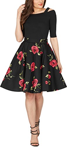 BlackButterfly Vintage De Flores Rockabilly Estilo De Los 50 Falda Acampanada (Grandas Rosas, ES 48-3XL)
