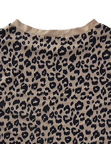 Blooming Jelly Camiseta de Mujer Blusas de Manga Estampado de Leopardo Corta Cuello Redondo Basica Camisa Verano Tops