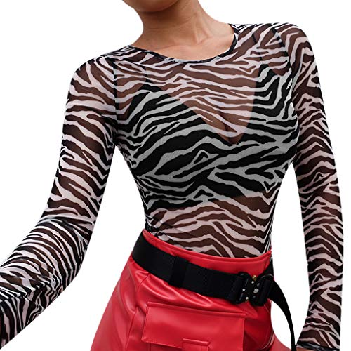 Bodies de Leopardo Fiesta para Mujer, Bodys Sexy de Malla Camiseta Tops Manga Larga bodis Mujeres Body Vestir Bodi Blusa Mono Negro M