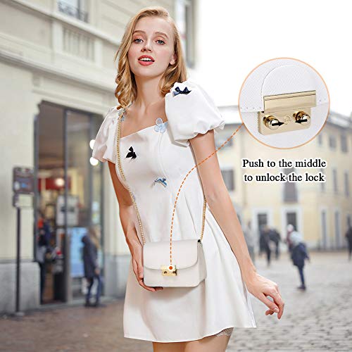 Bolso de Hombro pequeña de Mujer Bolso de Bandolera de Cuero PU Bolso de Mano Casual Moda Crossbody para niñas Señoras-Blanco