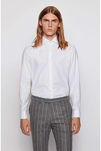 BOSS Camisa de algodón para hombre Jaiden Slim Fit con puños de vuelta. Blanco 47