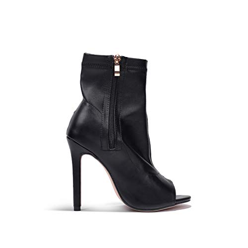 Botines para Mujer, Botas De Tacón Alto para Mujer, Botas Cortas Sexis Elásticas Negras, Ocio Diario, Citas, Zapatos De Trabajo,Negro,37