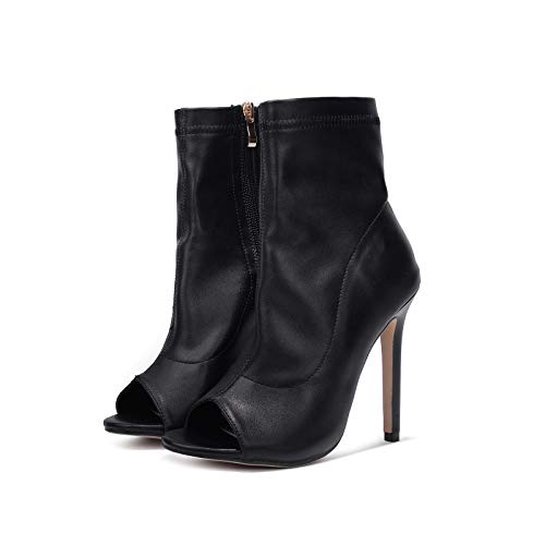 Botines para Mujer, Botas De Tacón Alto para Mujer, Botas Cortas Sexis Elásticas Negras, Ocio Diario, Citas, Zapatos De Trabajo,Negro,37