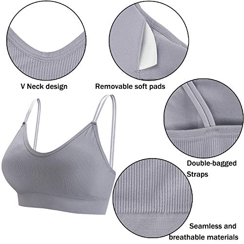 BQTQ 5 Piezas Sujetador de Camisola con Tirantes Bralette Sin Aros para Mujer, 5 Colores (Negro, Blanco, Gris, Rosa, Verde, L)