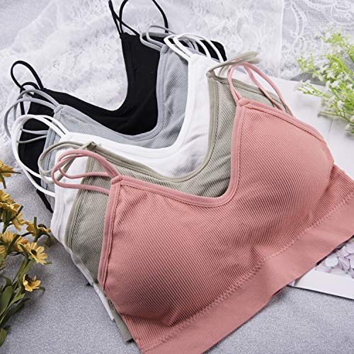 BQTQ 5 Piezas Sujetador de Camisola con Tirantes Bralette Sin Aros para Mujer, 5 Colores (Negro, Blanco, Gris, Rosa, Verde, L)