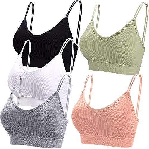 BQTQ 5 Piezas Sujetador de Camisola con Tirantes Bralette Sin Aros para Mujer, 5 Colores (Negro, Blanco, Gris, Rosa, Verde, L)