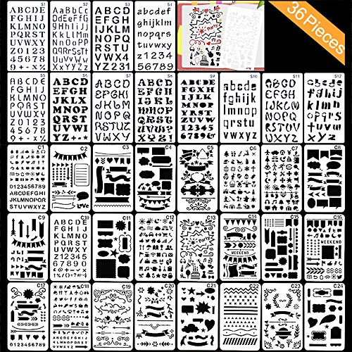 Bullet Journal Plantillas de Dibujo, Bst4UDirect NúMero De Letra y Plantilla De PatróN Para Cuaderno, Diario, Pintura De áLbum De Recortes, Accesorios Para Manualidades