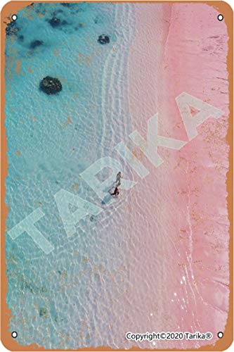 Byron Bay - Cartel decorativo de hierro con aspecto vintage, 20 x 30 cm, diseño de playa, color rosa