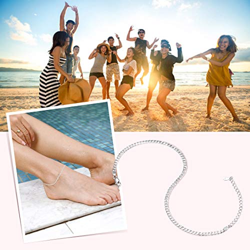 Cadena Cubana Curb Miami Tobillera Superfina Plata de Ley S925 3mm Platino Plateado Pulsera Moderna de Pies para Mujeres Jovenes Cadenas Ajustables 22 CM Joyería de Verano para Playas Vacaciones