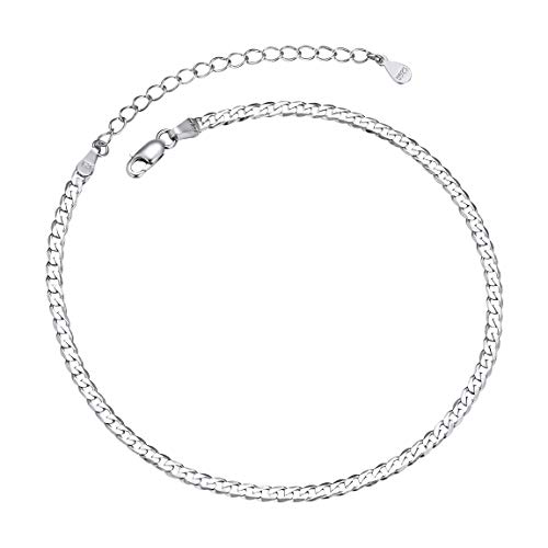 Cadena Cubana Curb Miami Tobillera Superfina Plata de Ley S925 3mm Platino Plateado Pulsera Moderna de Pies para Mujeres Jovenes Cadenas Ajustables 22 CM Joyería de Verano para Playas Vacaciones