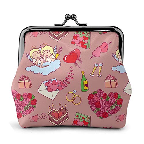 Cake Cocktail Angel Pink Vintage Pouch Girl Kiss-Lock Cambio Monedero Carteras Hebilla Monederos de Cuero Llave Mujer Impresa